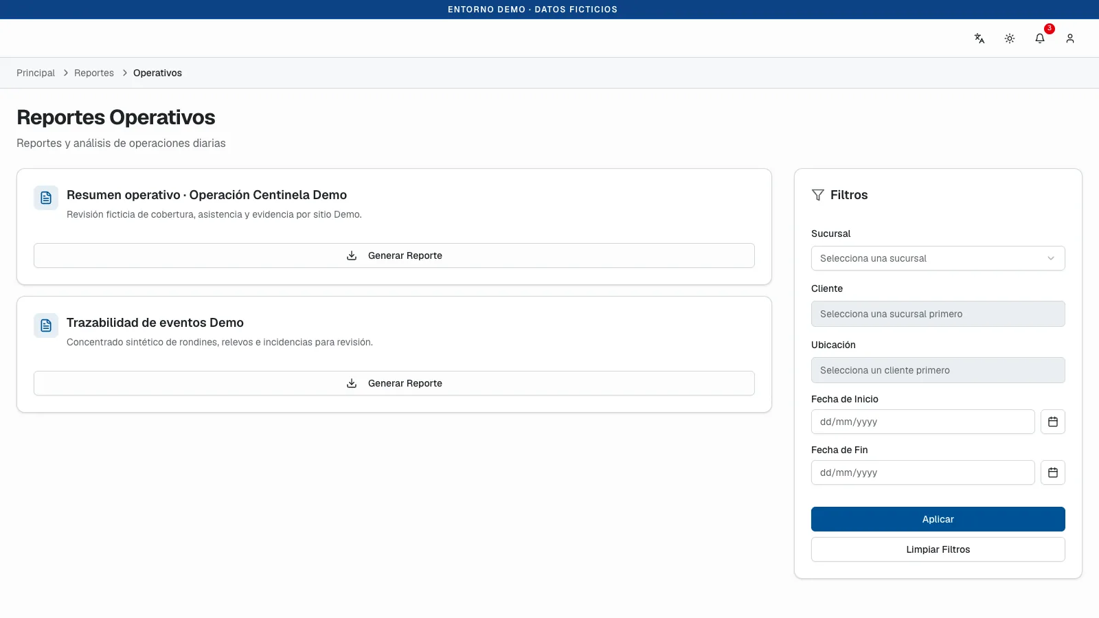 Vista ejecutiva sanitizada de VeritasLog