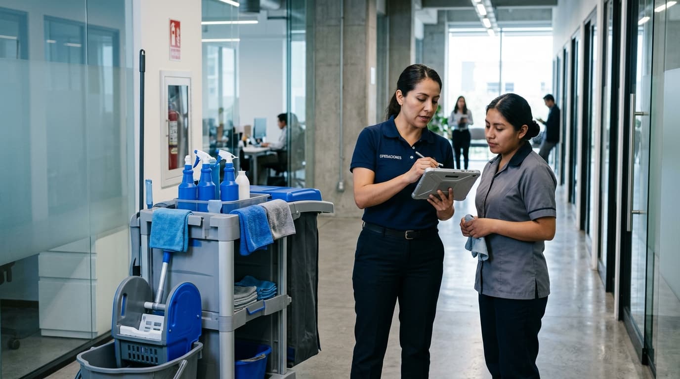 Equipo de facility services documentando actividades y evidencia de servicio
