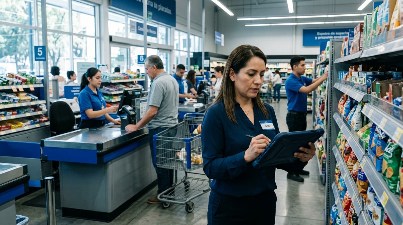 Equipo retail revisando indicadores y evidencia operativa por sucursal