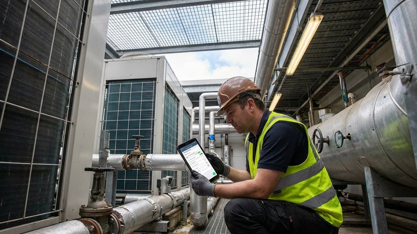 Supervisor registrando evidencia operativa desde tablet en una ubicación de servicio